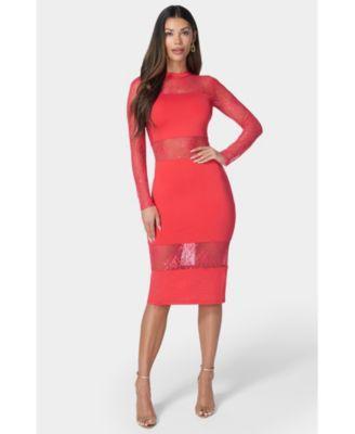 Bebe Womens Lace Inset Midi Dress Product Image