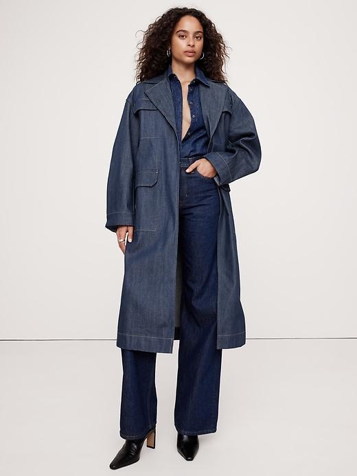 Oversized Denim Trench Coat Product Image