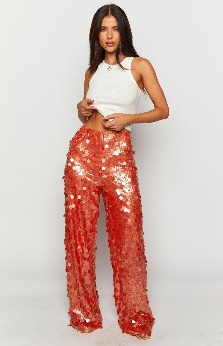 Saria Orange Sequin Pants Product Image