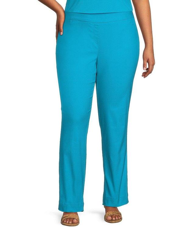 Slimsation® by Multiples Plus Size Wide Waistband Pull-On Plain Weave Ankle Pants Product Image