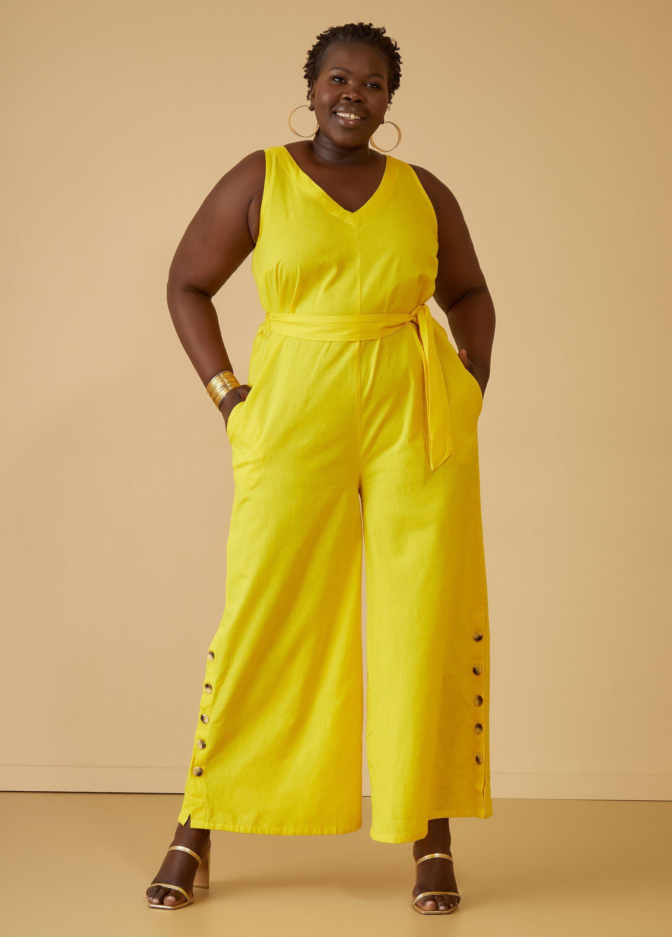 Plus Size Linen Blend Wide Leg Jumpsuit Ashley Stewart Product Image