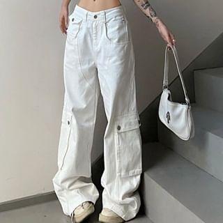 Low Rise Wide Leg Cargo Jeans Product Image