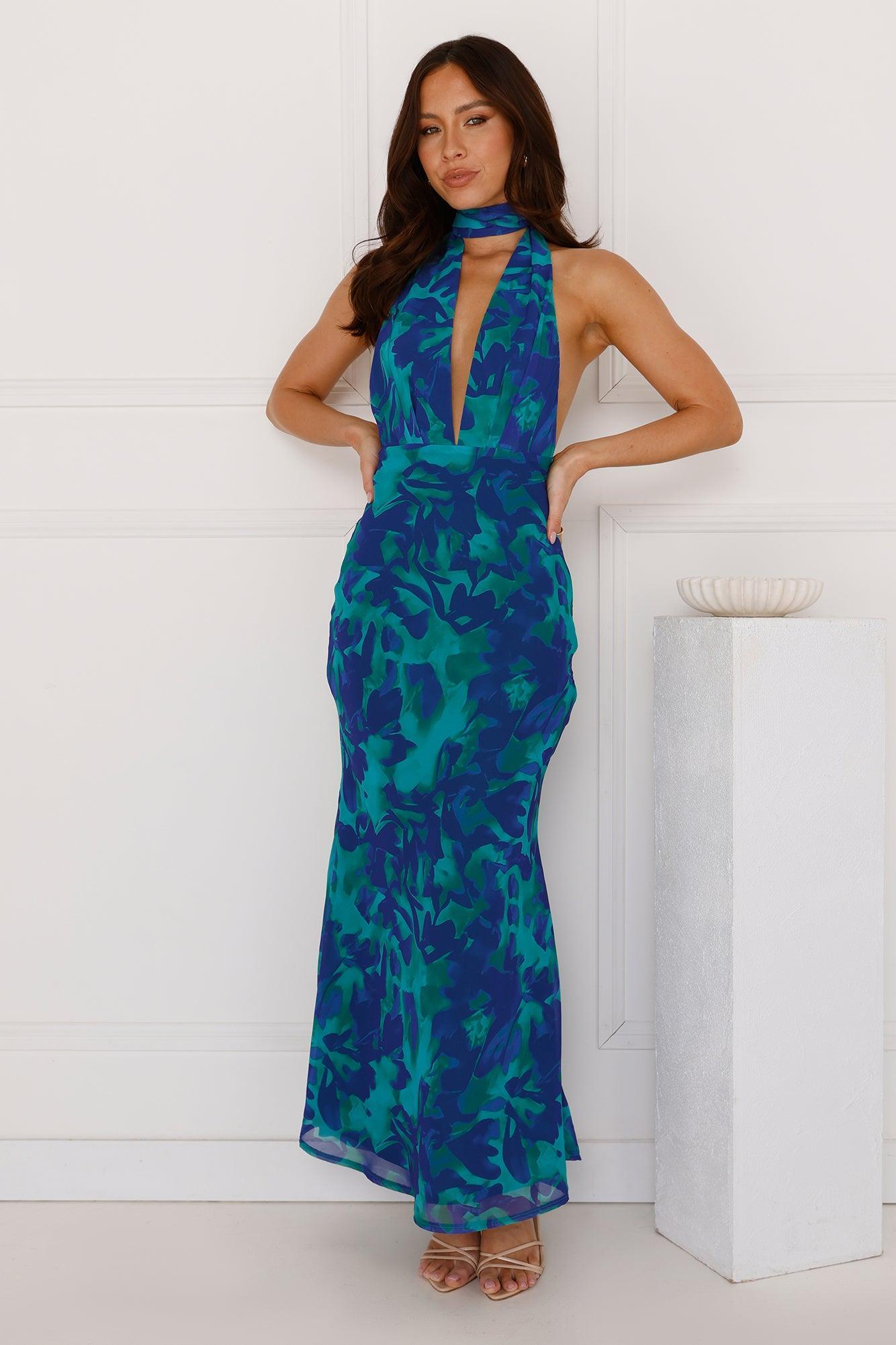 Aquamarine Dreams Halter Maxi Dress Blue Product Image