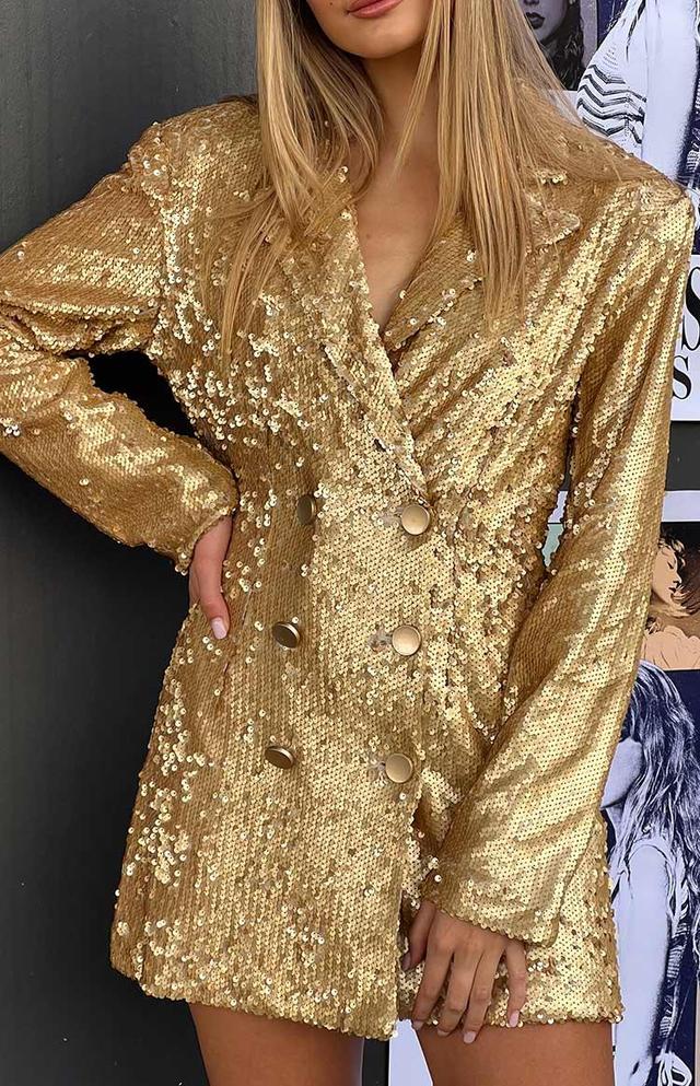 Natalie Gold Sequin Blazer Mini Dress Product Image