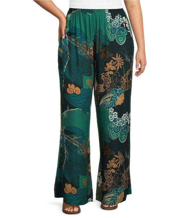 Bryn Walker Plus Size Crepe Woven Floral Wide-Leg Pull-On Pants Product Image