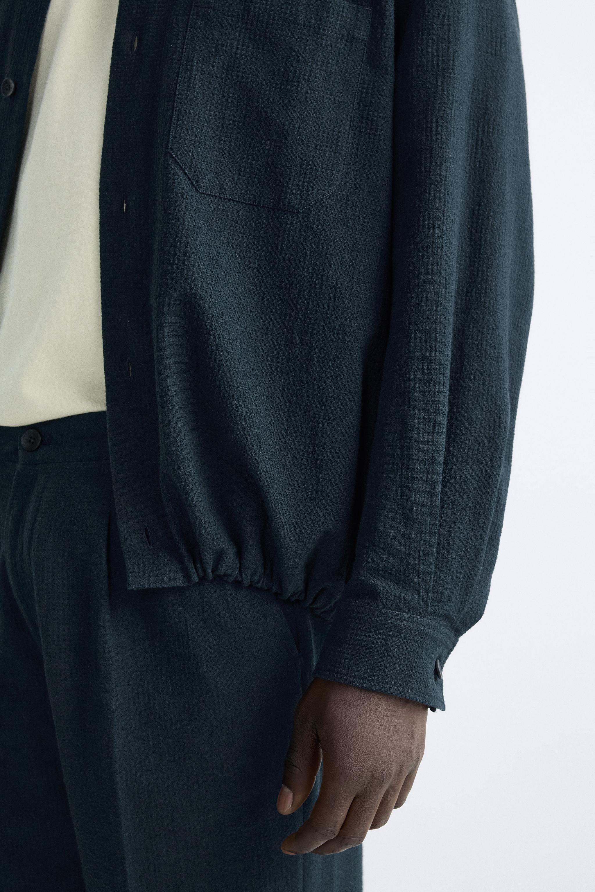 COTTON LINEN BLEND SEERSUCKER OVERSHIRT Product Image