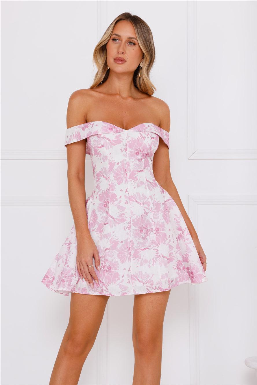 Dewy Blossom Off Shoulder Mini Dress White Product Image