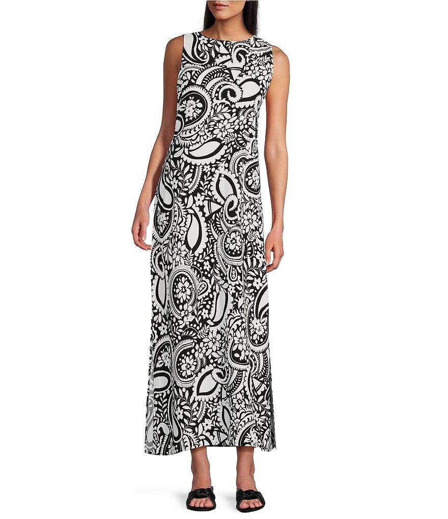 Slim Factor by Investments Monotone Stencil Print Sleeveless Crew Neck Maxi Dress Product Image