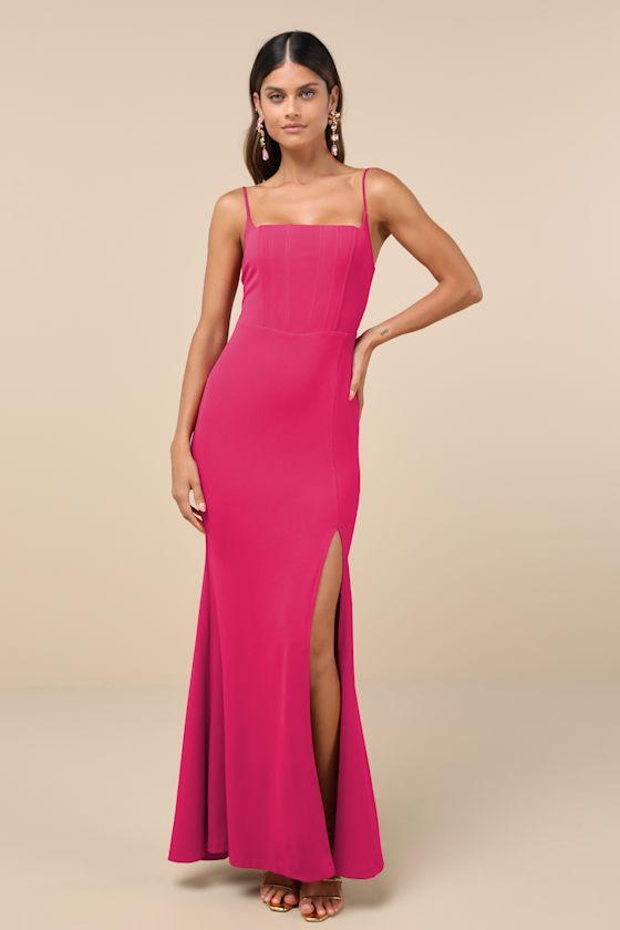 Simply Remarkably Magenta Sleeveless Bustier Mermaid Maxi Dress Product Image