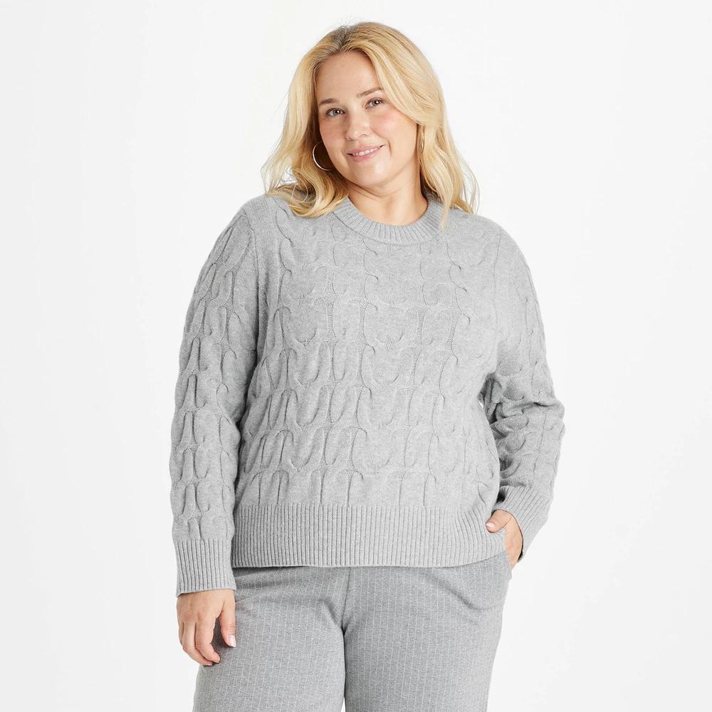 Womens Cable Crewneck Pullover Sweater - A New Day 3X Product Image