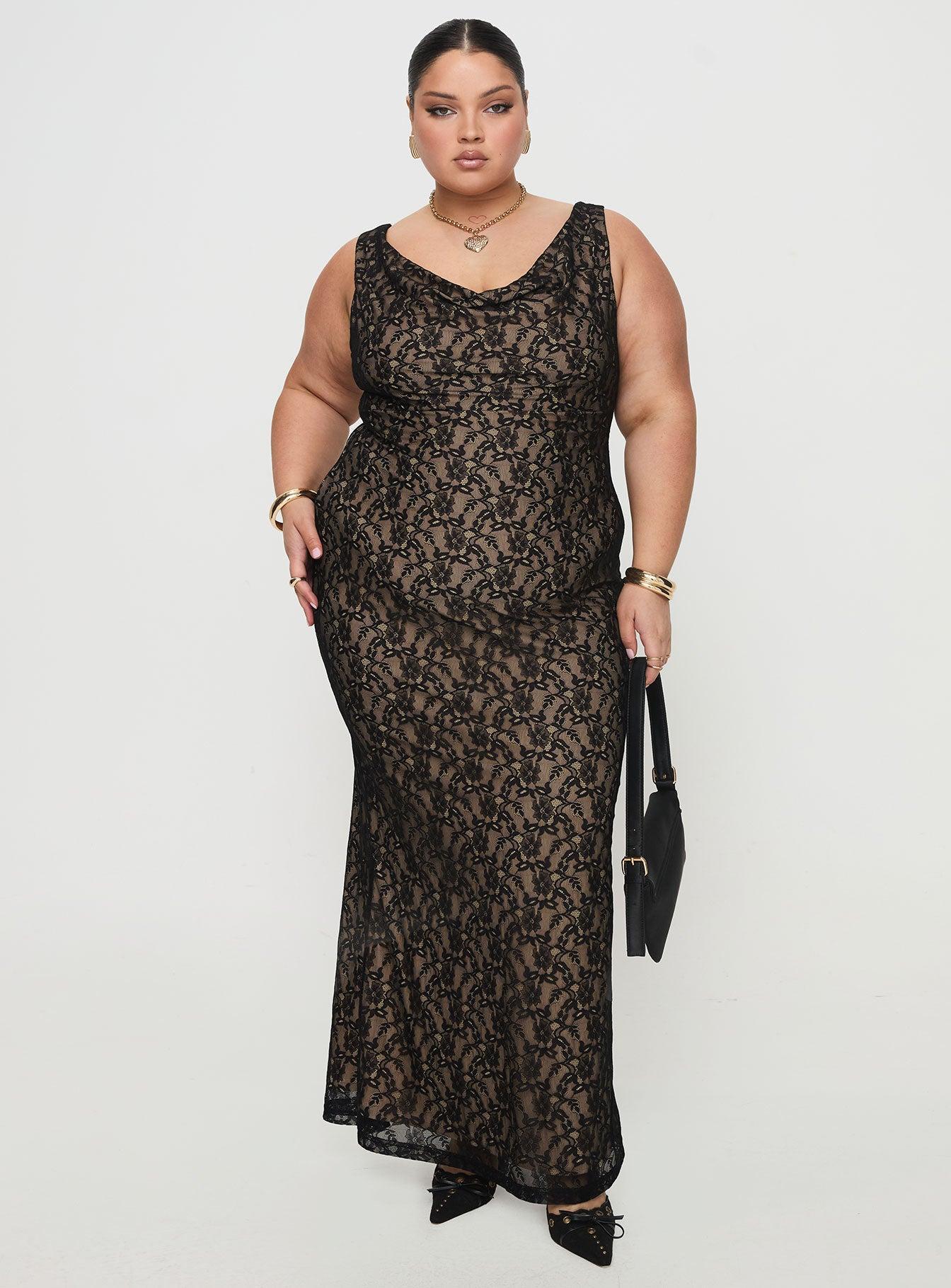 Romani Lace Maxi Dress Black Curve Product Image