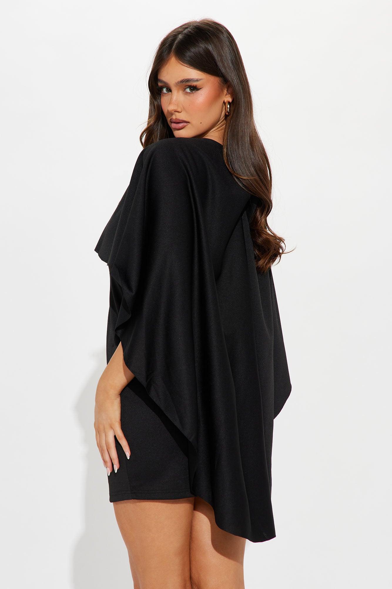 Once In A Lifetime Cape Mini Dress - Black Product Image