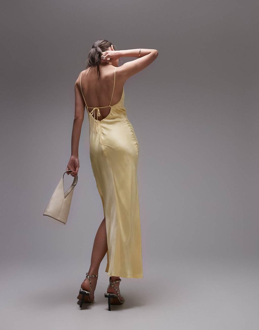 Topshop cowl neck scoop back midi dress in lemonade Product Image