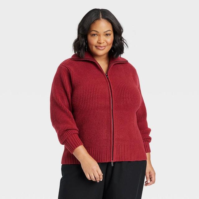 Womens Double Zip Cardigan - Ava & Viv Burgundy 2X Product Image