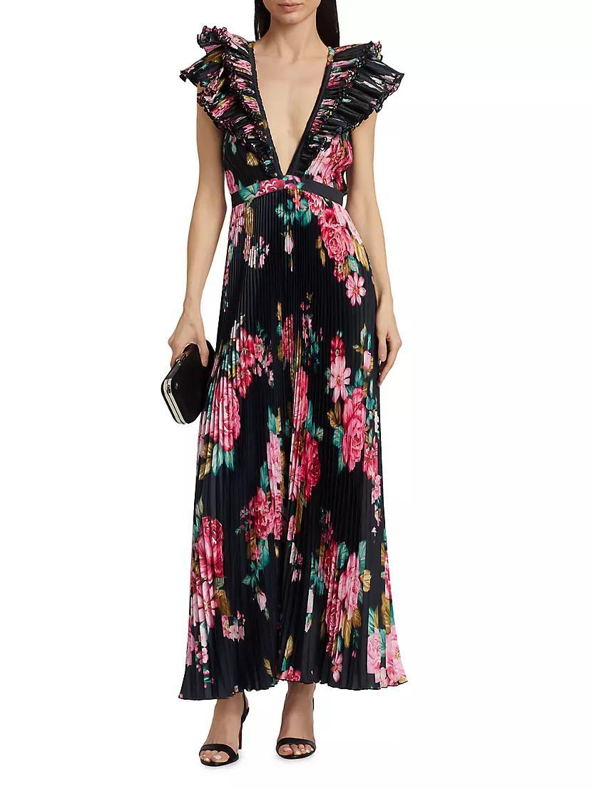 Floral Pleated Plunge Maxi Dress Product Image