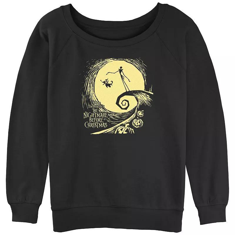 Disneys The Nightmare Before Christmas Juniors Jack And Zero At Night Slouchy Terry Graphic Pullover, Womens Product Image