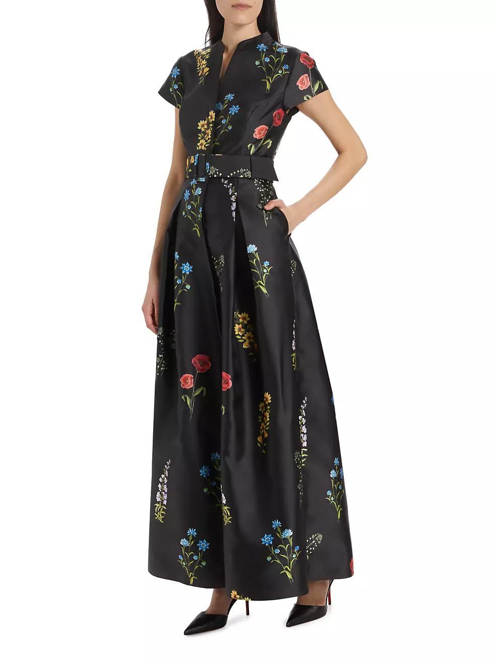 Marta Floral Mikado Fit & Flare Gown Product Image