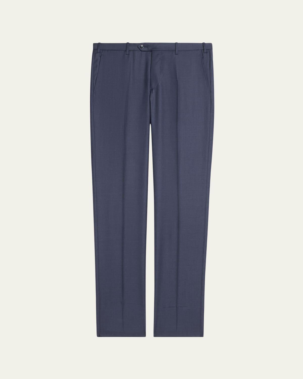 Mens Flat-Front Wool Trousers Product Image