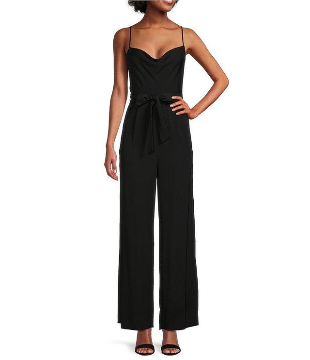 Antonio Melani Drape Neck Sleeveless Tie Waist Wide Leg Jane Jumpsuit with Pockets Product Image