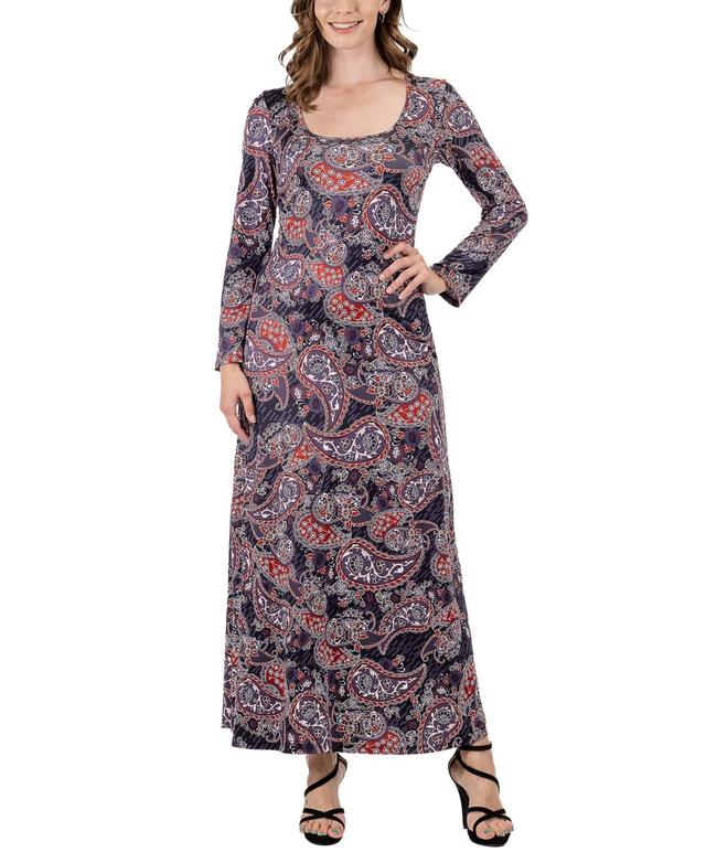 24seven Comfort Apparel Womens Long Sleeve Paisley A-Line Maxi Dress Product Image