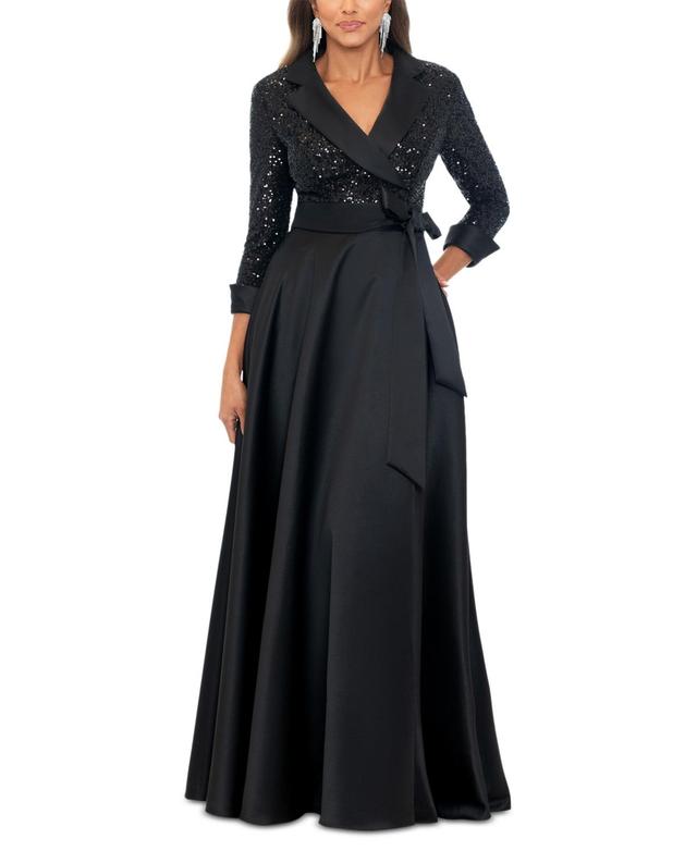 Xscape Sequin Long Sleeve Tux Ballgown Product Image