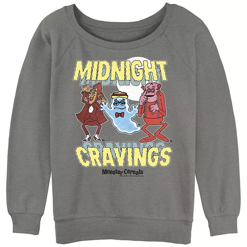 Juniors Monster Cereals Midnight Cravings Slouchy Terry Graphic Pullover, Womens Gray Grey Product Image