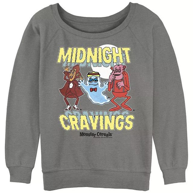 Juniors Monster Cereals Midnight Cravings Slouchy Terry Graphic Pullover, Womens Gray Grey Product Image