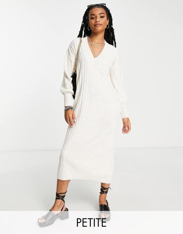 Only Petite knit v neck maxi dress in cream  Product Image