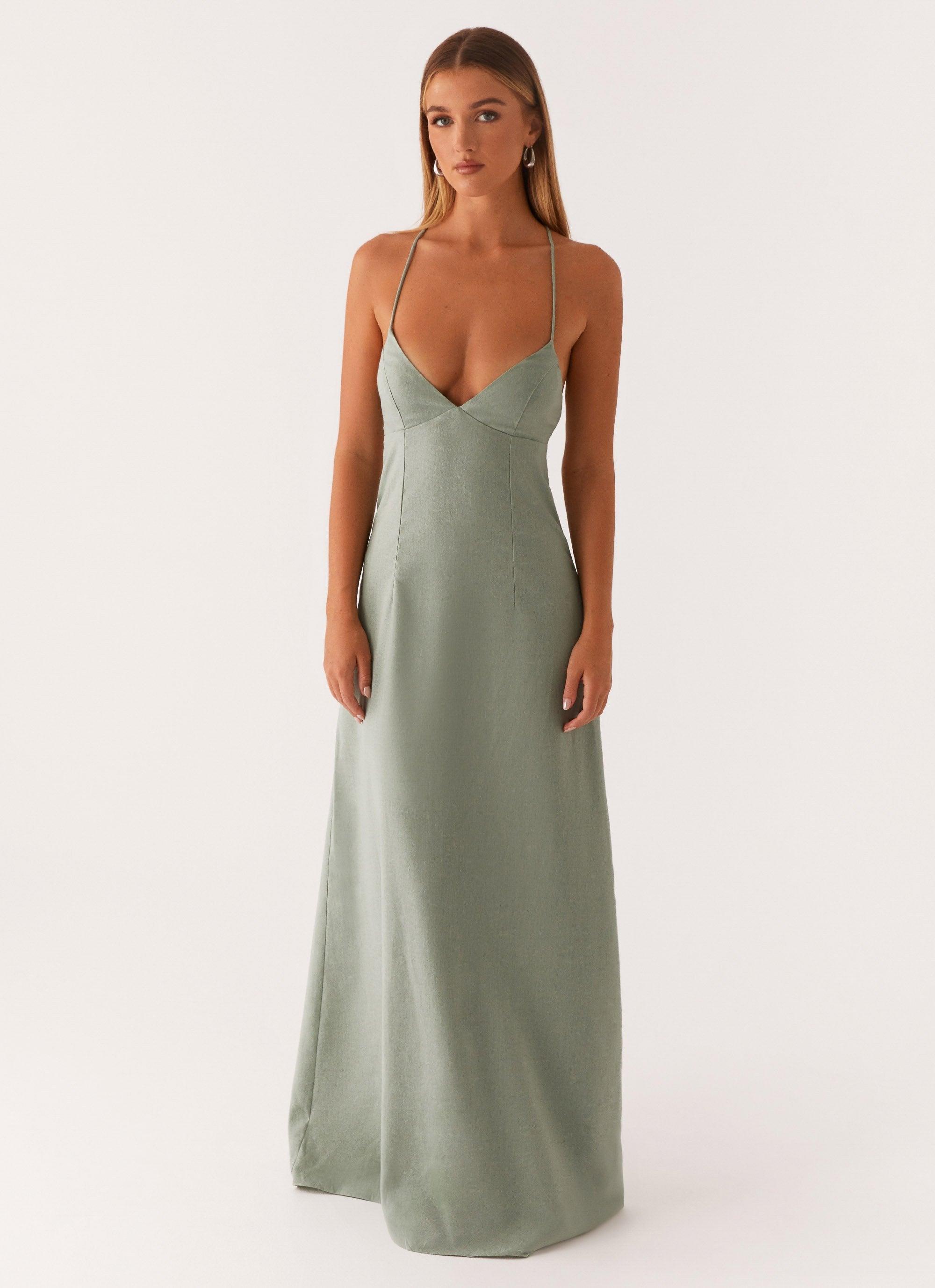 Middle Ground Linen Maxi Dress - Sage Product Image