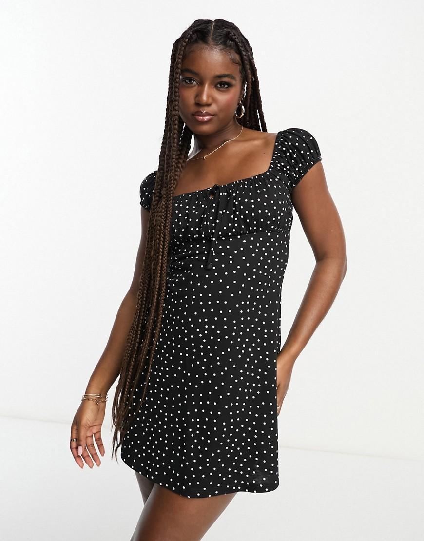 ASOS DESIGN cap sleeve ruched mini dress with tie detail in spot Product Image