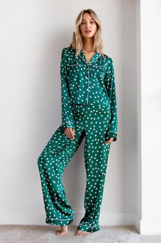 Star Satin Pyjama Shirt and Trousers Set Product Image