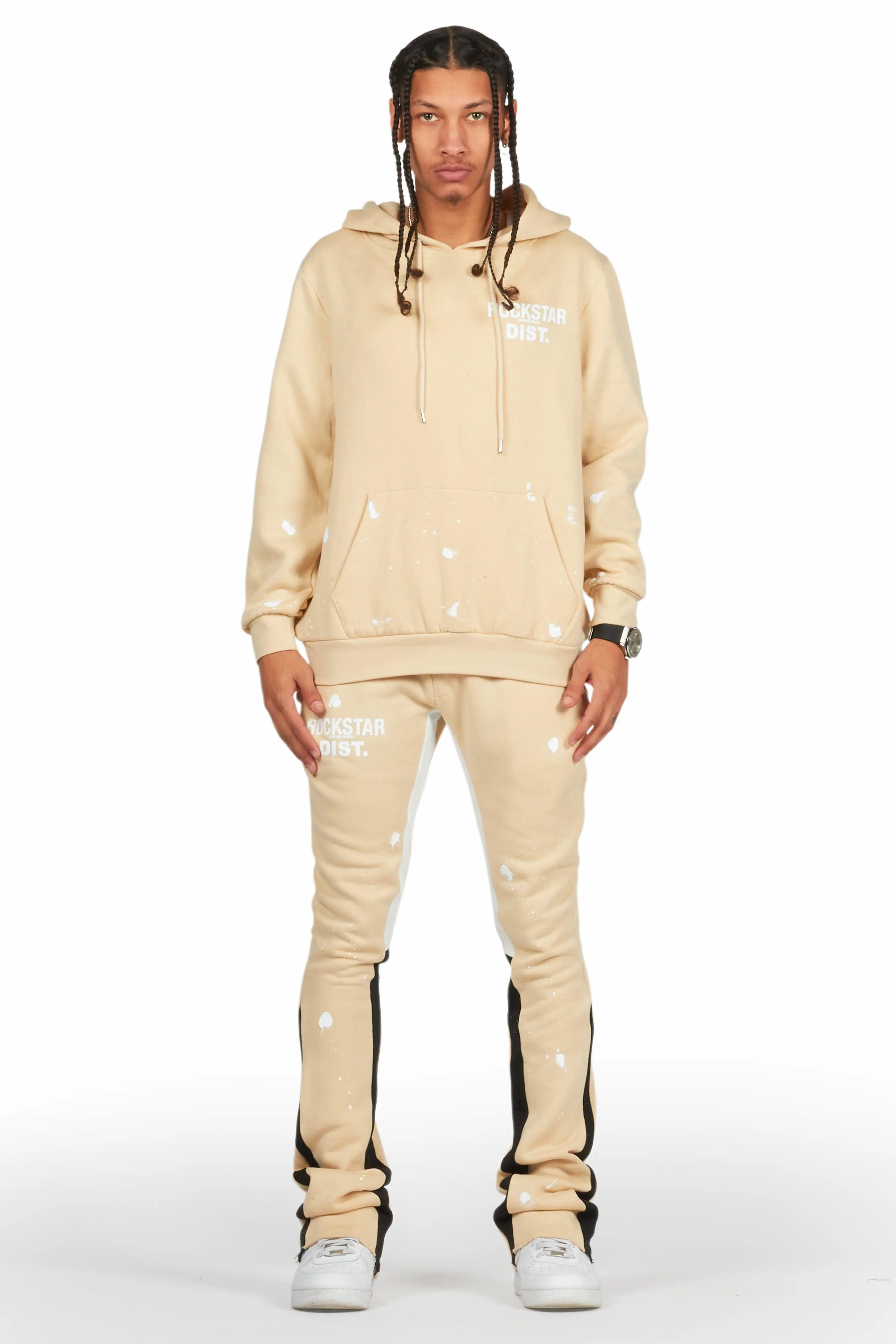 Raffer Beige Hoodie/Stacked Flare Pant Set Male Product Image