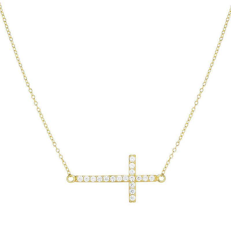 Sunkissed Sterling Cubic Zirconia Sideways Cross Pendant Necklace, Womens Silver Tone Product Image