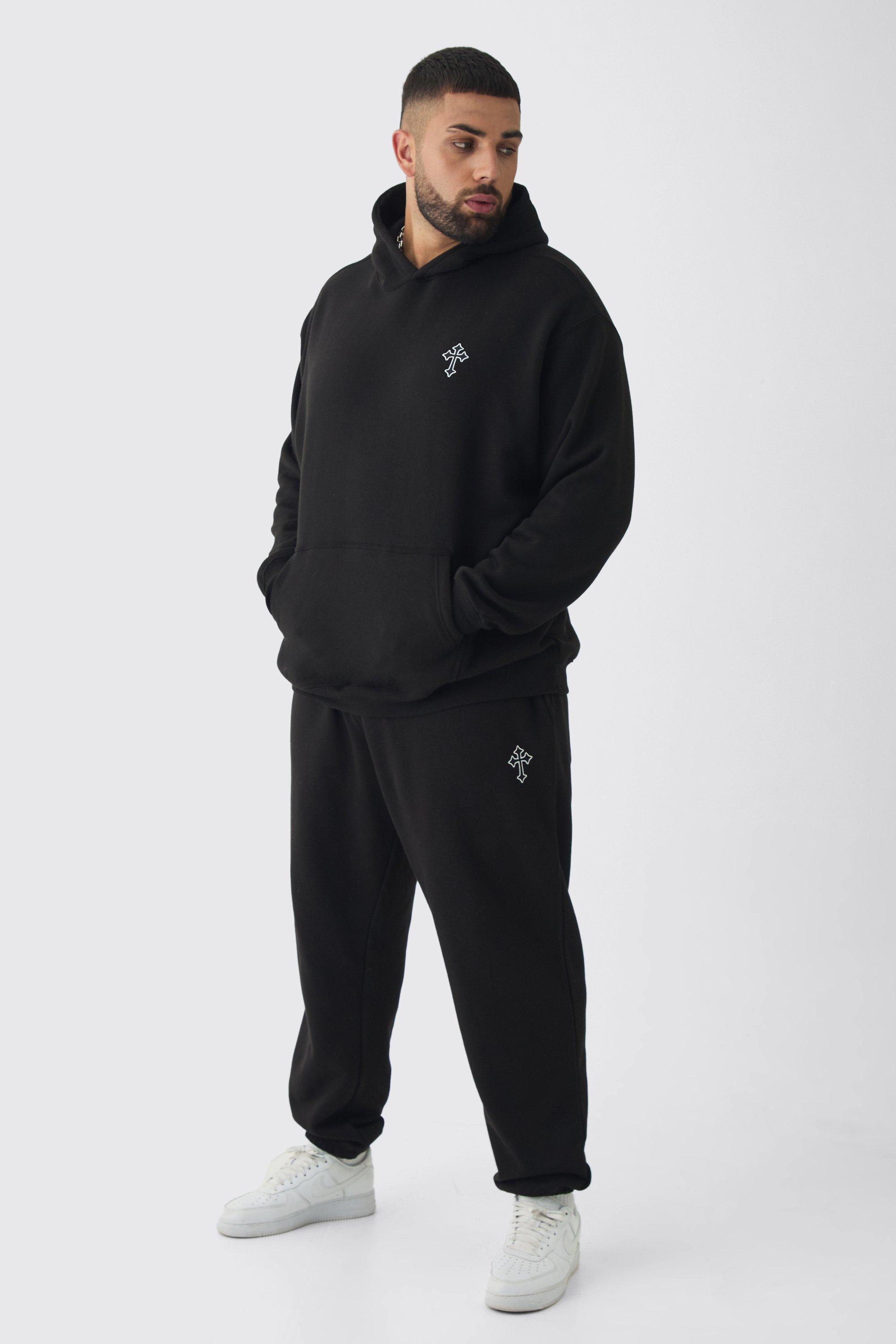 Plus Gothic Cross Embroidered Hooded Tracksuit | boohooMAN USA Product Image