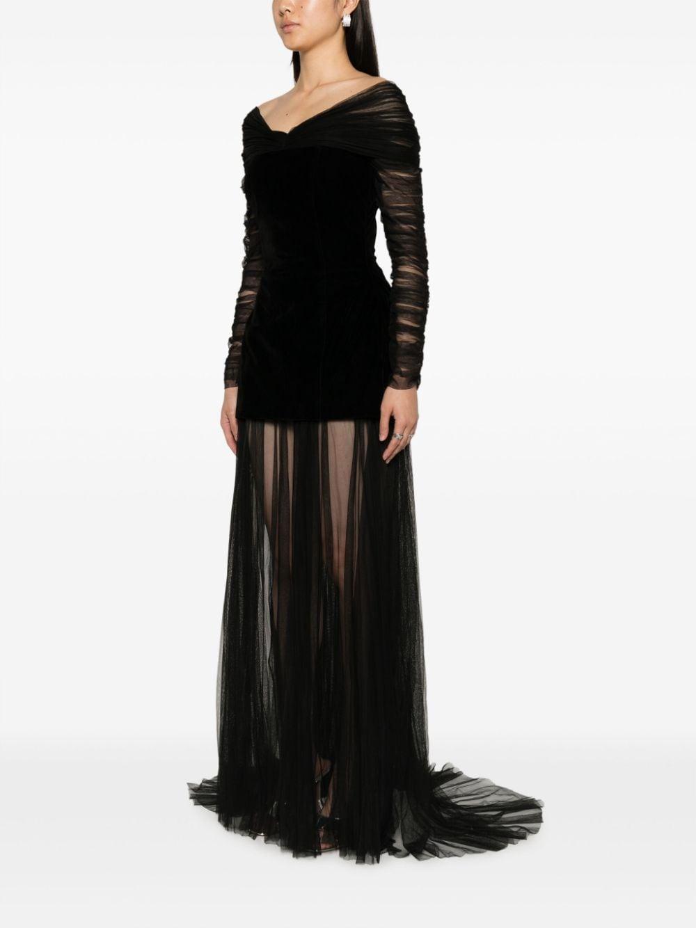 sheer-overlay off-shoulder gown Product Image