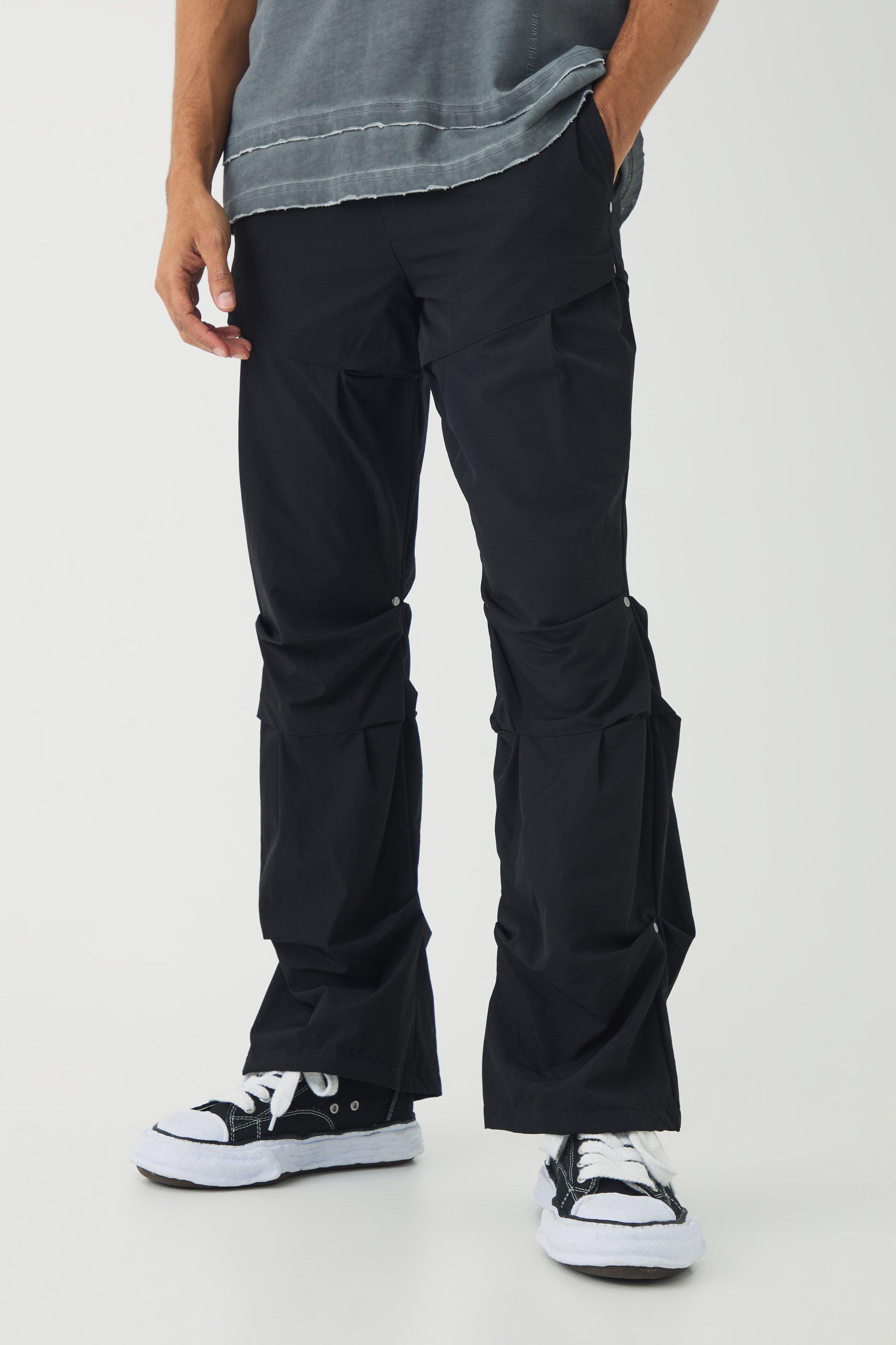 Slim Fit Flare Stacked Trousers With Ruched Detail | boohooMAN USA Product Image