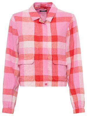 Olsen Womens 100% Linen Plaid Cropped Jacket Product Image