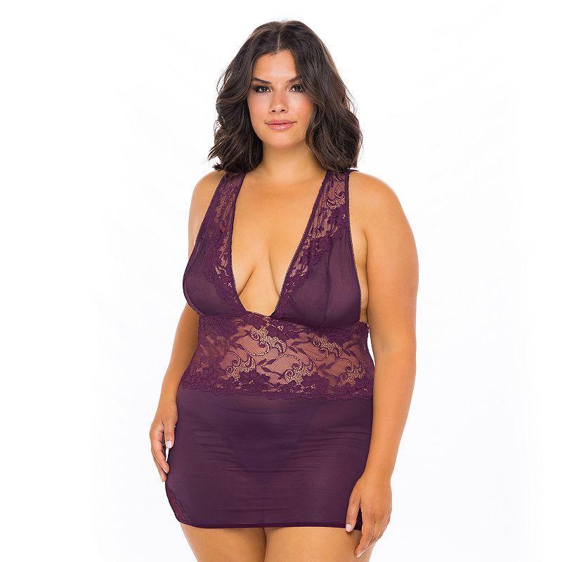 Plus Size Oh La La Cheri Mirabelle Lace Chemise & Panty Set 70-11602X, Womens Product Image