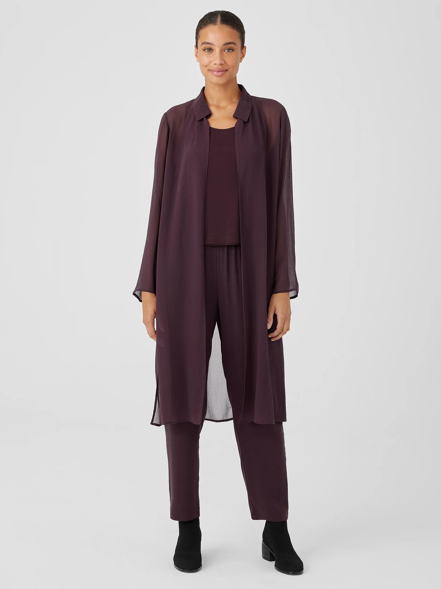 EILEEN FISHER Crinkled Sheer Silk Classic Collar Jacketfemale Product Image