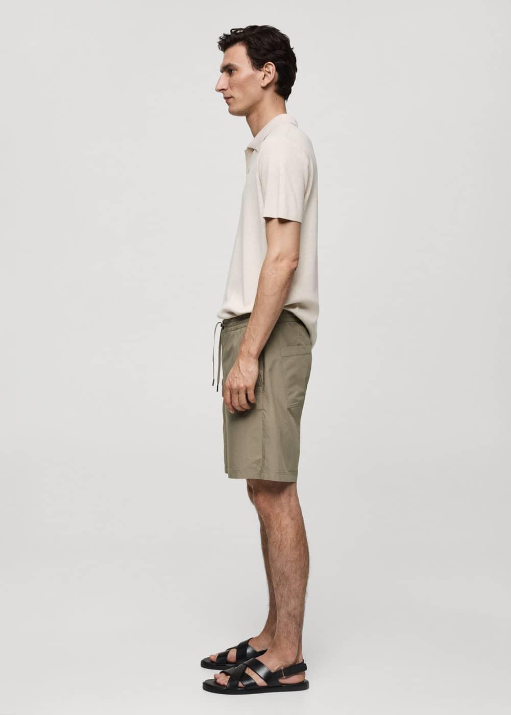 MANGO MAN - 100% cotton drawstring Bermuda shorts mink greyMen Product Image