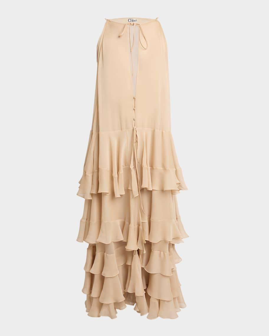 Silk Tiered-Ruffle Sleeveless Maxi Dress product image