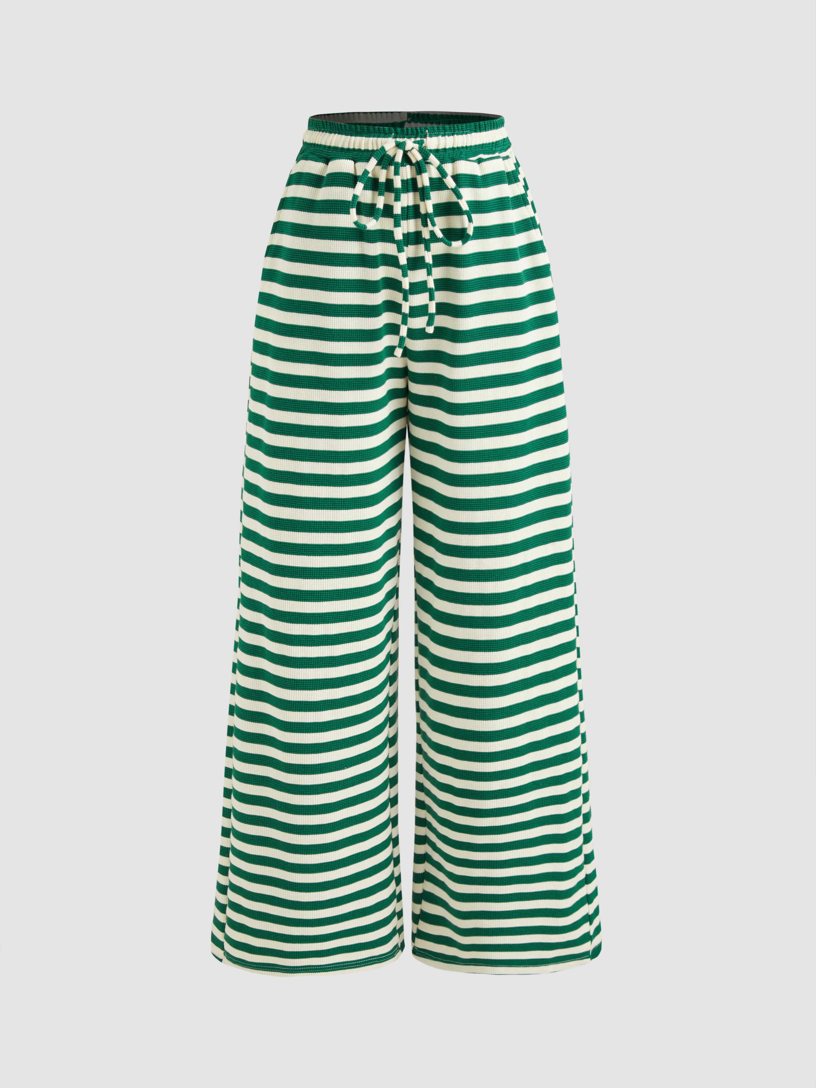 Mid Rise Striped Knotted Wide Leg Trousers Product Image