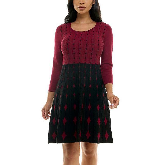 Womens Nina Leonard Fit & Flare Sweater Dress Red Black Product Image