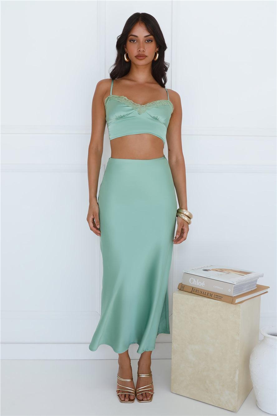 Forest Secrets Satin Crop Top Green Product Image