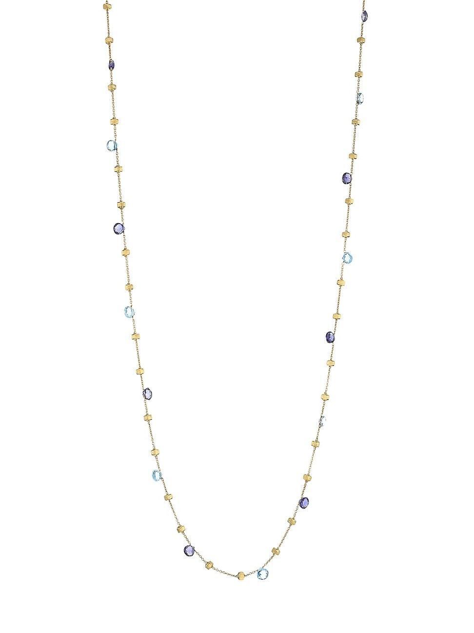 Womens Paradise Blue 18K Yellow Gold, Blue Topaz & Iolite Long Station Necklace Product Image