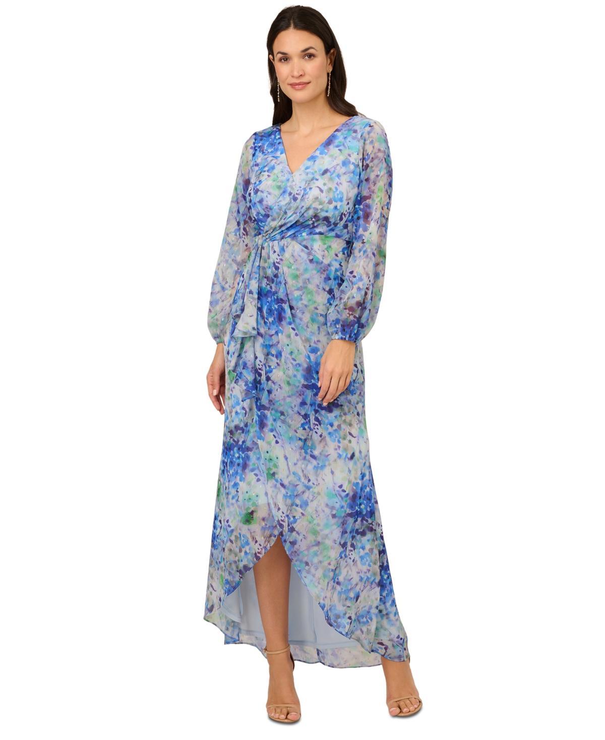 Adrianna Papell Womens Abstract Floral Chiffon Gown Product Image