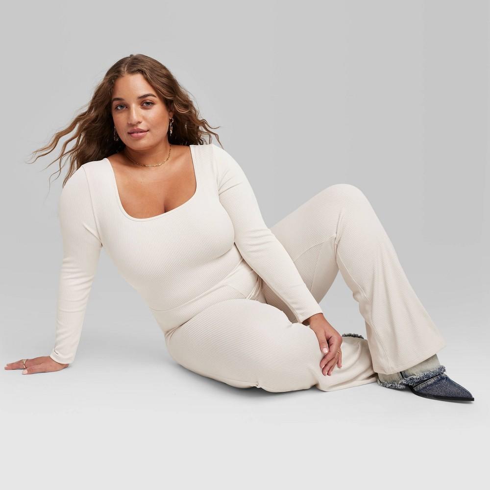 Womens Long Sleeve Seamless Fabric Jumpsuit - Wild Fable Off-White 1X Product Image