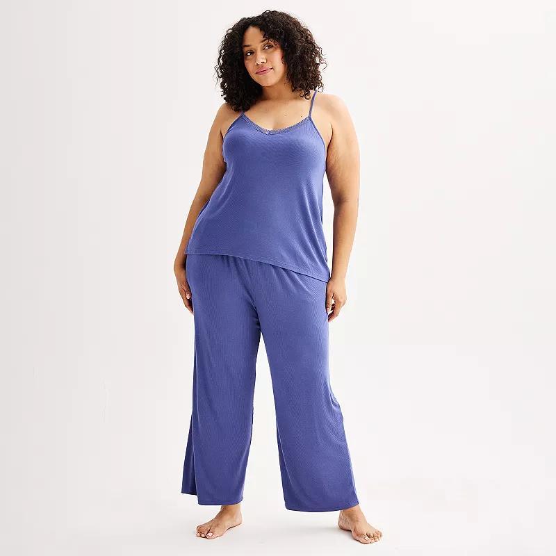 Plus Size Sonoma Goods For Life Lace Trimmed Camisole & Pajama Pants Set, Womens Product Image