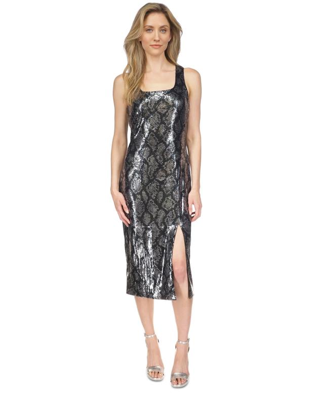 Womens Sequin Snakeskin Midi-Dress Product Image