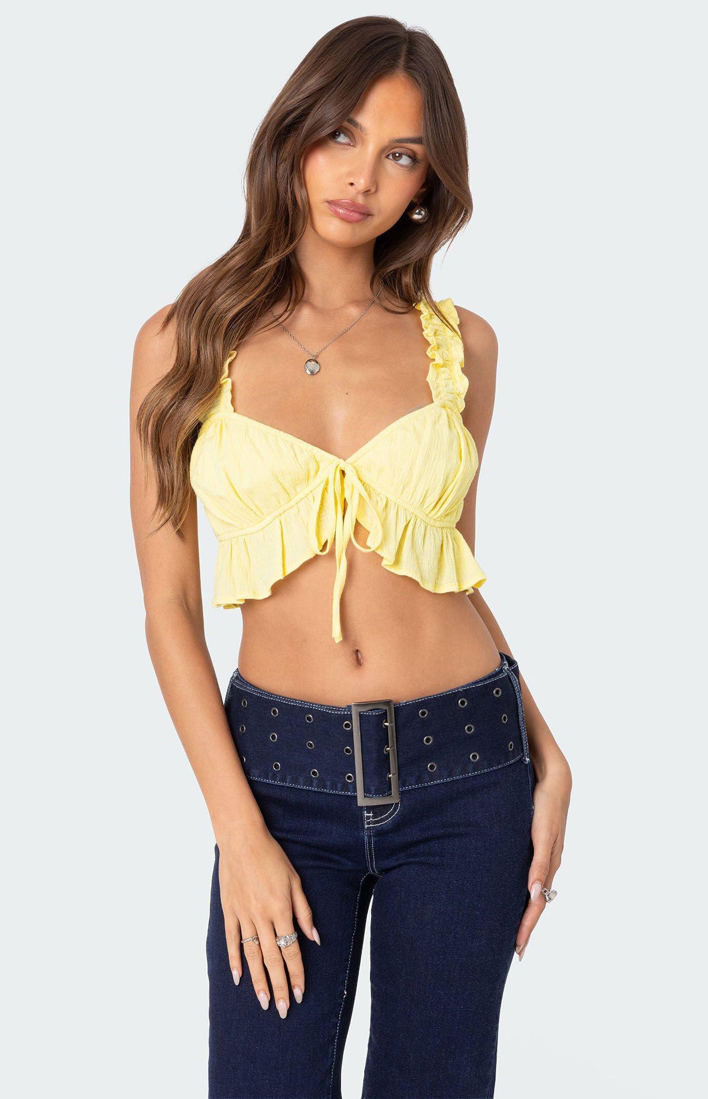 Edikted Women's Tie Front Ruffled Top Product Image